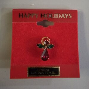 Austrian Crystal Angel Pendant - Red and Green